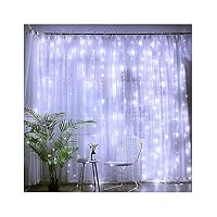 Jequey UL Safe 304 LED 9.8FT Linkable Curtain Lights Icicle Lights Fairy String Lights with 8 Modes for Christmas Wedding Party Family Patio Lawn Decoration (White)