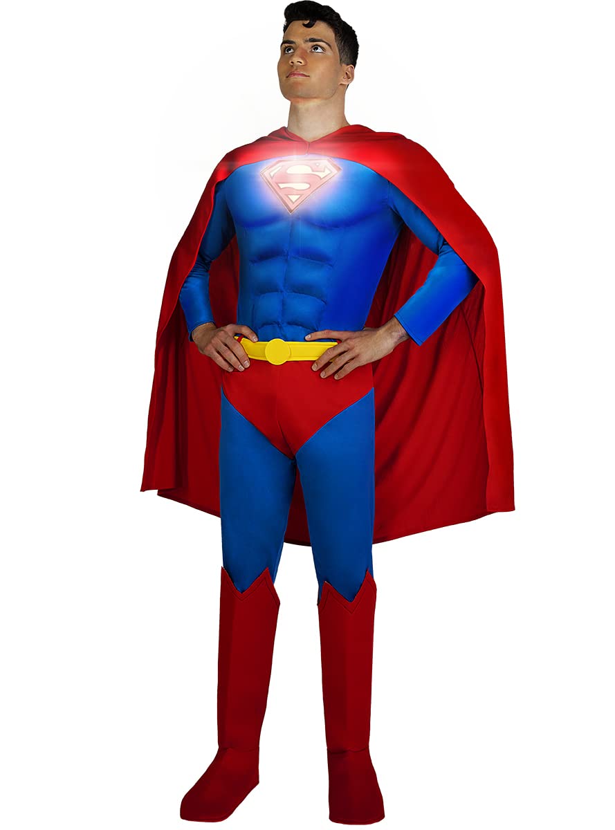 Funidelia | Superman Lights On! Costume for man Superheroes, DC Comics, Justice League - Costume for adults, accessory fancy dress & props for Halloween, carnival & parties - Size M - Blue