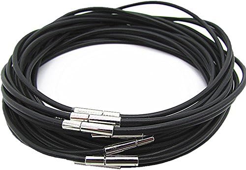 Black 3.0mm Rubber Necklace Cord Rope Chain with Copper Buckle 20''