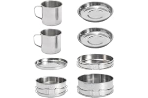 8-Piece Camping Cookware Set, Stainless Steel Pot Set with Non-Slip Cool-Touch Handles for Outdoor Cooking, Backpacking, Hiki