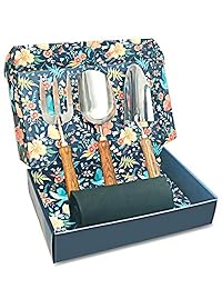 Sunphio Juego de herramientas de jardinería con pesado juego de pala y tenedor, acero inoxidable forjado y mango de madera que nunca se cae, 1 alfombrilla de trabajo para interior, 1 hermosa caja de regalo para mujeres y hombres