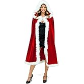 KLLOUZE Christmas Santa Claus Hooded Cloak Mrs Santa Claus Velvet Hooded Cape Costume