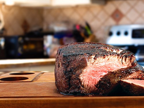 Yukon Glory Gourmet Steak Board Premium Acacia Wood Plate for Serving Gift Set Includes Carving Sauce Cups & Knife