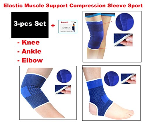 3pc set: knee elbow ankle elastic muscle support compre…