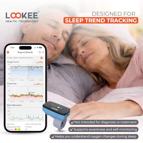 LOOKEE Ring Sleep Oxygen Monitor with Vibration Reminder for Low O2 | Continuous Ring Pulse Oximeter Overnight Tracks Blood Oxygen Level and Heart Rate | Free Mobile App Report