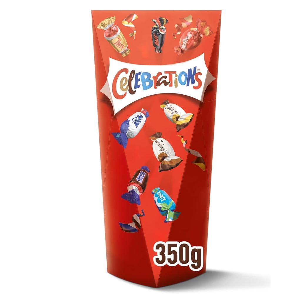 Celebrations Pop Box 350g I Geschenk I Überraschung I Geschenkbox I Mini Schokoriegel Mix I Twix Snickers Mars Milky Way Galaxy Maltesers Teasers Galaxy Caramel Bounty