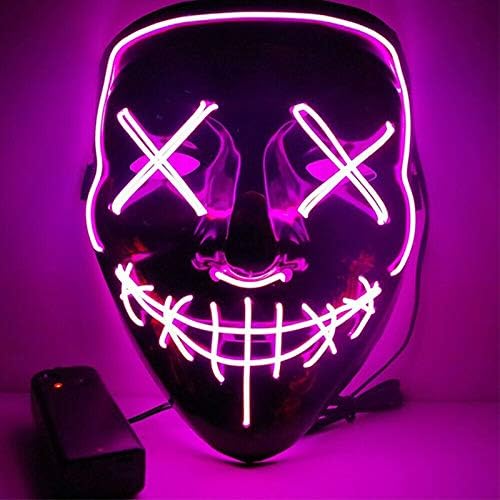 feeilty Light Up Mask Costume Mask LED Halloween Party, Halloween LED Luminous Mask Horror Face Festival Role-playing Ball Decoration Props
