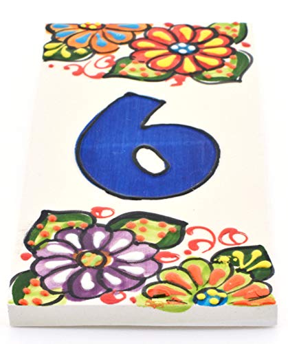 ART ESCUDELLERS House Numbers. Handpainted Ceramic Tiles. Letters and Numbers Handcrafted Perfect to Create Signs, addresses and Names. Design Garden 5,71" X 2,76" (Number 6)