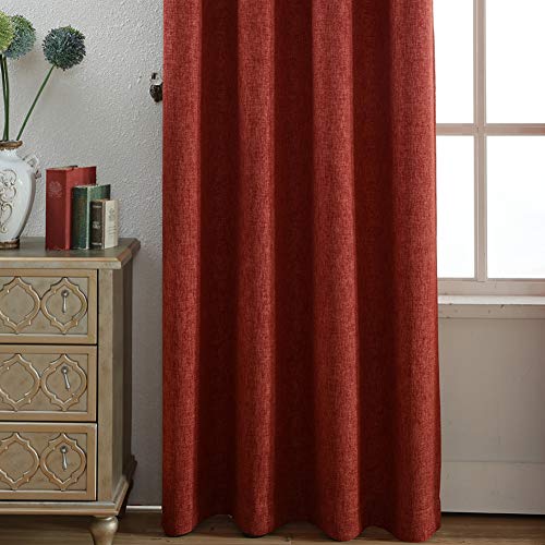 Kotile Burnt Orange Curtains for Bedroom Faux Linen Texture Room