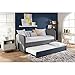 DHP Jesse Kids Upholstered Daybed and Bed Frame with Trundle and Wooden Slat Support, Twin Size - Grey Linen