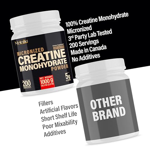 METALIFE 100% Pure Creatine Monohydrate Powder 200 Servings, Micronized Powder, Muscle Growth, Unflavored, Ideal for Athletes & Fitness Enthusiasts, Third Party lab Tested, Vegan, 1000 g