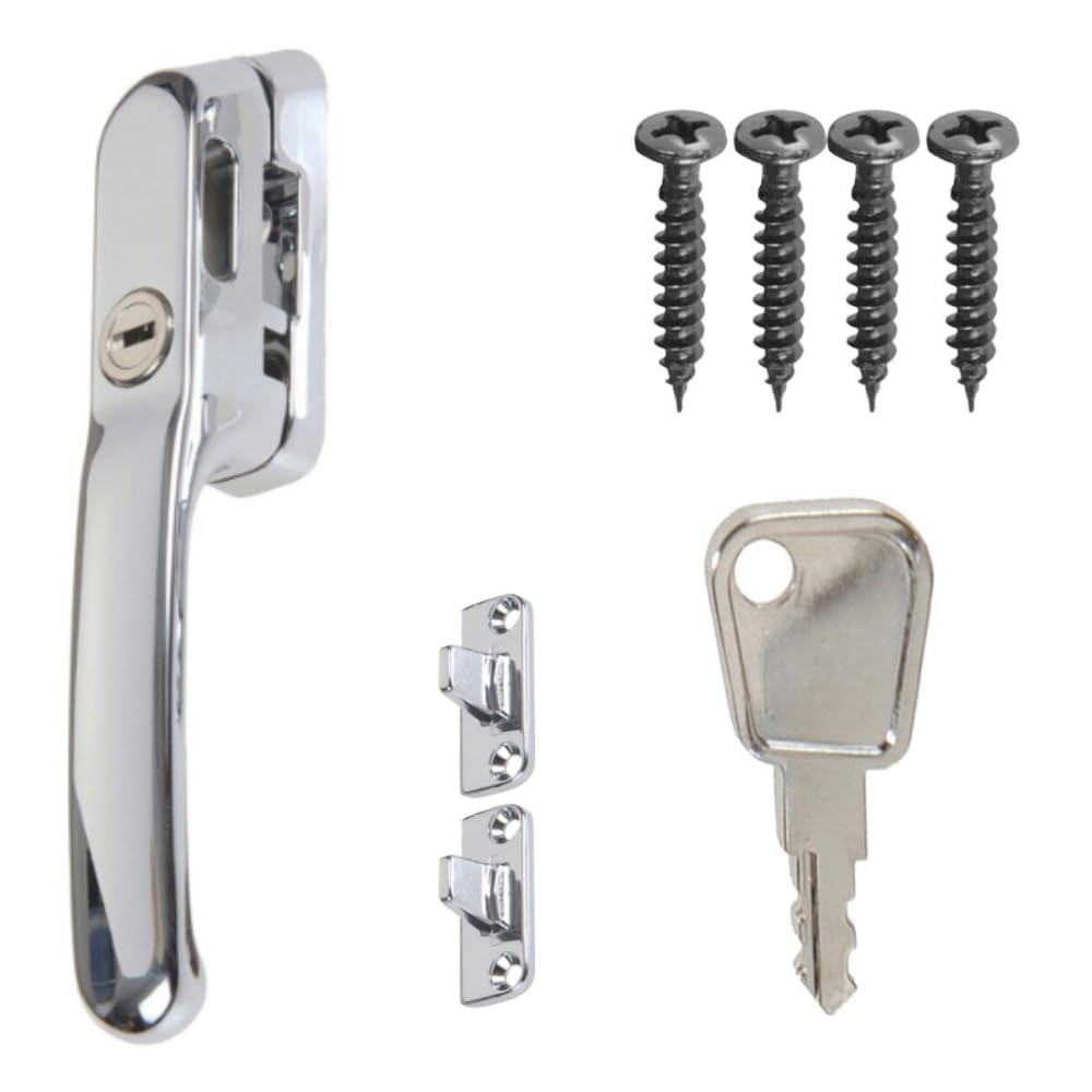 FixRello Fastener Casement Window Handle for Timber Surfaces | with Key, Mount/Wedge and Screws for Easily Installation and Security (2, Chrome)