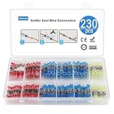 Riseuvo 230pcs Solder Seal Wire Connector - Heat Shrink Butt Connectors, Waterproof Insulated Electrical Butt Terminals, Wire Splice for Automotive Marine Boat Truck Trailer Wiring