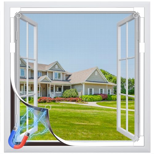 MLEJU Magnetic Window Mosquito Net, Mosquito Net up to 120 x 130 cm, Adjustable Size with Detachable Frame, Fiberglass Mosquito Net Simple Assembly, No Drilling or Screwing