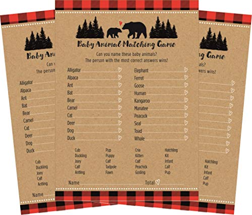 Woodland Rustic Buffalo Plaid Baby Animal Matching Baby Shower Game - 24 count