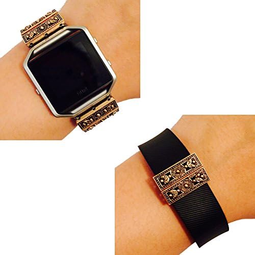 Fitbit Blaze, Fitbit Charge Jewelry - Fitbit Fitness Tracker Accessory Bracelet - Delicate Aged Gold Intricate MARRAKESH Fitbit Charm Accessory (Fitbit Blaze)
