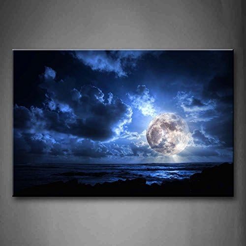 YIDA YUN Blue Moon Covered By Dark Cloud Wall Art Painting Pictures Print On Canvas Seascape Picture For Room