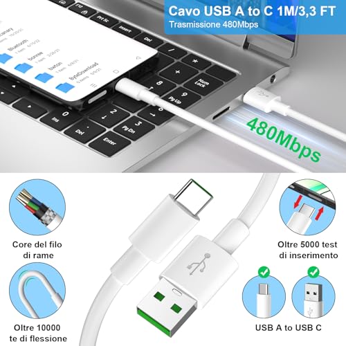 Charger for Realme 45W, Quick Charge for Super-Vooc USB Charger with USB C Cable 1M 6A for Realme P3 14T 14 Pro 13 12 C75 C85 Fast Charger for OPPO Reno13 A5 Pro A40 A6 for OnePlus