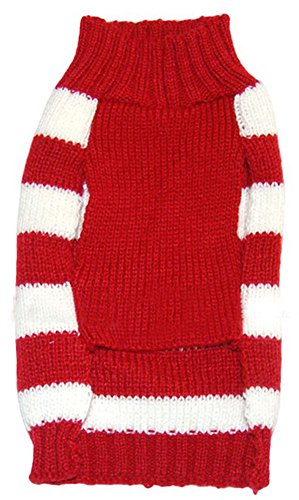 MaruPet New Year Doggie Ribbed Halloween Two-leg Sweater Knitwear Turtleneck Striped Elk Printed Christmas Cotton Vest Top for Teddy, Chihuahua, Shih Tzu, Yorkshire Terriers, Golden Retriever Red M
