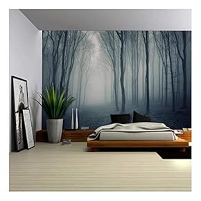 Leaf Covered Pathway in an Ominous Forest - Wall Mural, Removable Sticker, Home Decor - 66x96 inches