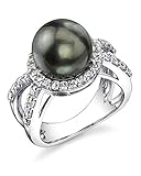 THE PEARL SOURCE 10-11mm Genuine Black Tahitian South Sea Cultured Pearl Leah Ring for Women