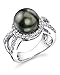 THE PEARL SOURCE 10-11mm Genuine Black Tahitian South Sea Cultured Pearl Leah Ring for Women