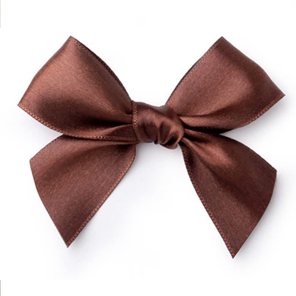 Duories Pack of 50 Small Satin Bow Gift Ribbon Handmade Satin Ribbon Bowknot for Gift Packaging, Handmade DIY, Wedding (Brown)