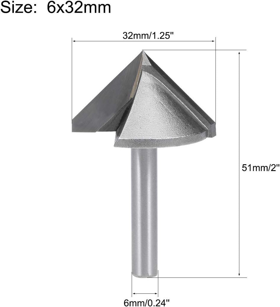 sourcing map 90 Degree V-Groove Router Bit 32mm Dia with 6mm Shank, Titanium Steel Tipped V Grooving Bit (Gray) - Image 3