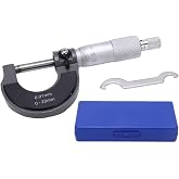 Steel Outside Micrometer 0-25 mm, 0.01 mm Measuring Gauge | Force Limiting Device, External Size And Shape Tolerances, 117 mm Length, Wrench Included