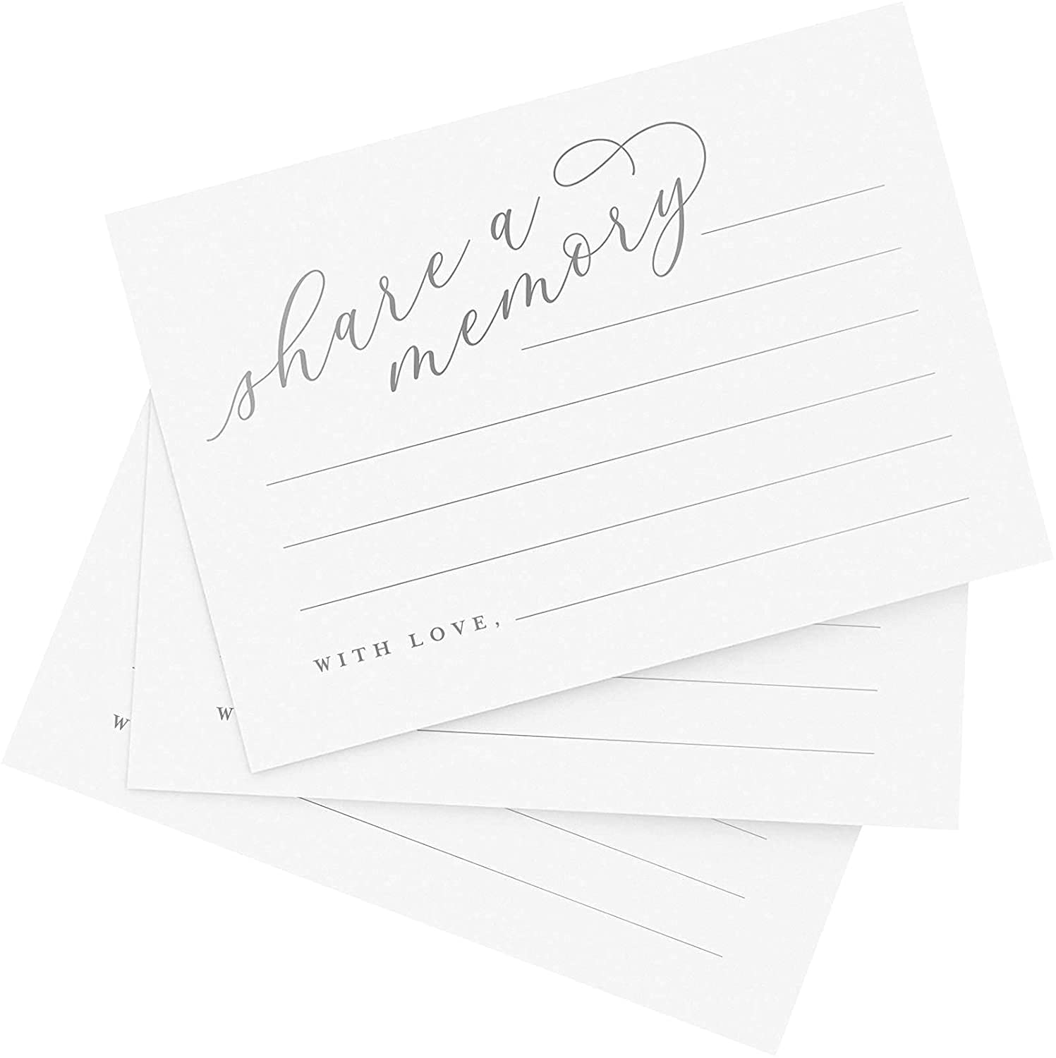 Bliss Collections Silver Share A Memory Cards — Perfect for: Funeral, Celebration of Life, Memorial, Retirement, Going Away Party, Birthday, Graduation, Wedding, 50 Pack of 102 x 152 mm Cards