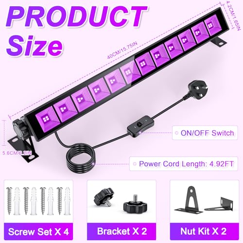 UV LED Black Light 45W,LED Black Light Bar with Plug and Switch,IP66 Waterproof,Blacklight Bar for Body Colours,Glow Party,Fluorescent Poster,Halloween Decorations