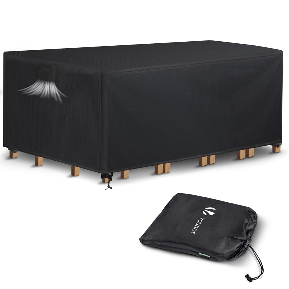 VOUNOT Garden Furniture Covers, 213x132x73cm, Waterproof, Anti-UV, Windproof, Heavy Duty Oxford Fabric with Reinforced Lines, Air Vent, Patio Set Cover for Outdoor Garden Chair & Table, Black