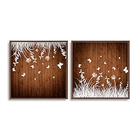 2 Piece Framed Canvas Wall Art for Living Room, Bedroom Wood Flower Theme Canvas Prints for Home Decoration Ready to Hang - 16"x16"x2 Panels