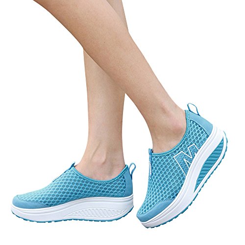 High Heel Wedge Sneakers for Women,Lightweight Soft Bottom Fitness Tennis Platform Shoes (Sky Blue, US 8.5) - Thumbnail 2