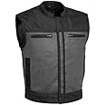 First Mfg Co Lowrider Mens Motorcycle Biker Riding Armor Club Style Black Leather, Twill, Moto Mesh, Perforated Vest