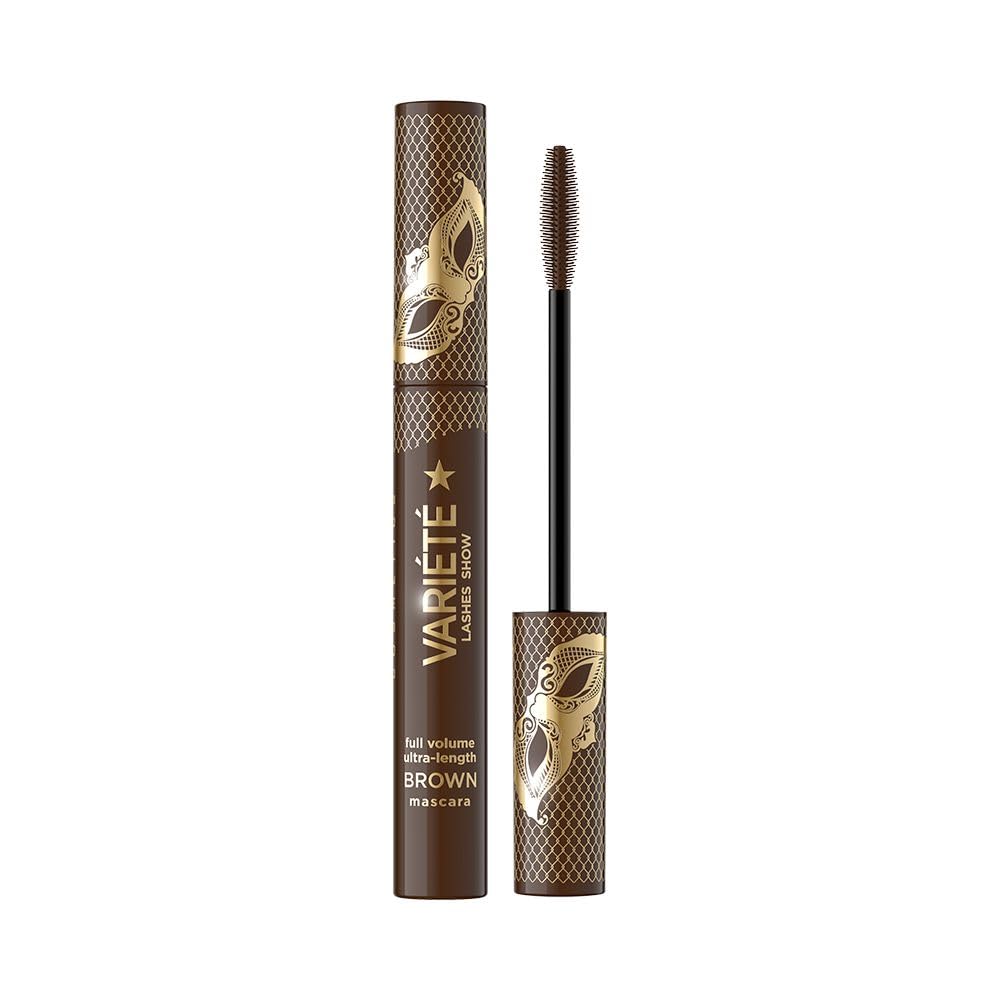 Eveline Cosmetics Variété Brown Volumizing and Lengthening Mascara - Long-lasting, Clump-Free, Precision Silicone Brush, Ideal for Light Lashes
