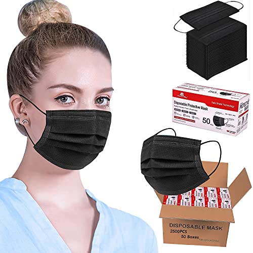 2000 PCS Bulk Black Disposable Face Masks (40 Boxes, 50pcs/box