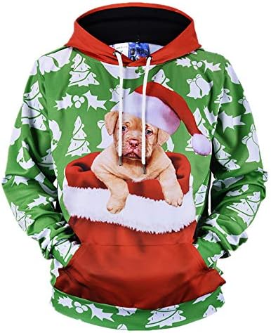 QSEVEN Christmas Men Hoodies 3D, Unisex Women Sweatshirt Jumper Ugly Xmas Pattern Pullover Long Sleeve