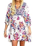 JOYCHEER Womens Floral Dresses Summer Beach Boho V Neck 3/4 Sleeve Casual Mini Dress Plus Size