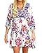 JOYCHEER Womens Floral Dresses Summer Beach Boho V Neck 3/4 Sleeve Casual Mini Dress Plus Size