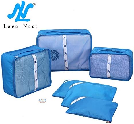 Love Nest - 6 Set Packing Cubes - Travel Organizers with Laundry Bag (Blue)