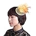 Navifoce Fashion Women's Flower Feather Mesh Net Fascinator Beaded Cocktail Headwear with Hair Clip and Brooch (Light Yellow)