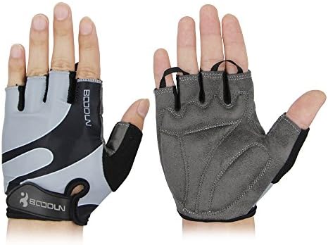 BOODUN Cycling Gloves, Half Finger Mountain Bike Gloves Protector Safe Breathable Lightweight Comfortable Durable Cool for Road Biking Moto,Racing Cycling Men/Women Gloves,Gray