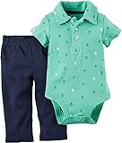 Carters Infant Boys 2 PC Green Sailboat Anchor Polo Bodysuit & Blue Pants Set