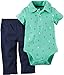 Carters Infant Boys 2 PC Green Sailboat Anchor Polo Bodysuit & Blue Pants Set