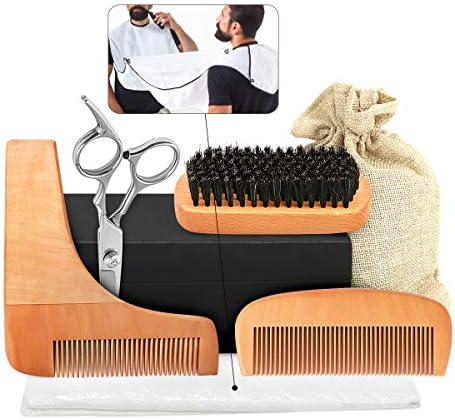 Beard Care Kit for Men, Daugee Mustache Grooming Trimming Set with beard combs, Beard Brush, Beard Shape tool, Beard scissors, Beard apron, Travel bags for Mens Father's Day Birthday Gift