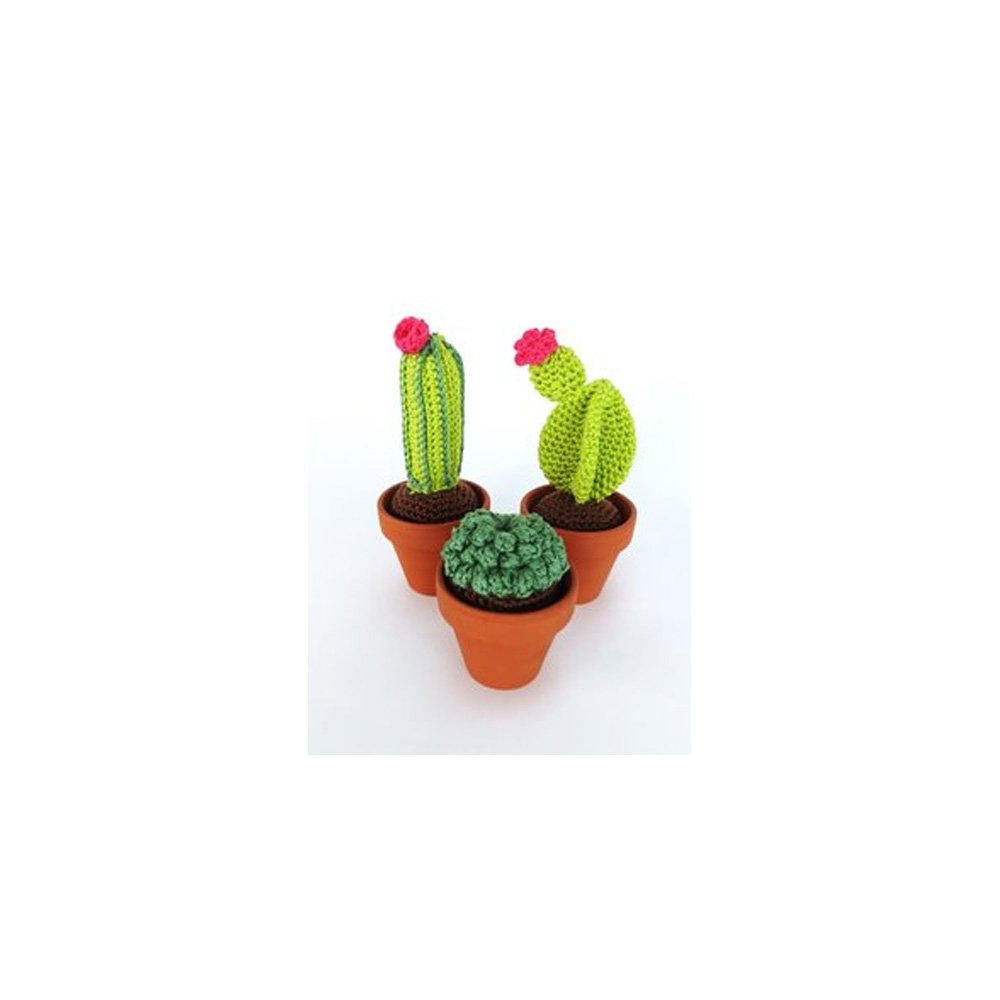 HardiCraft Do it yourself crochet pack crochet set with instructions and materials for 3 different cactuses with three terracotta pots, approx 7-13 cm high.Individual gift.