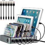 Simicore Smart Charging Station Dock & Organizer for Smartphones, Tablets & Other Gadgets - 6-Port Multiple USB Charger Station & Phone Docking Station with Charging Status Indicator (Space Gray)