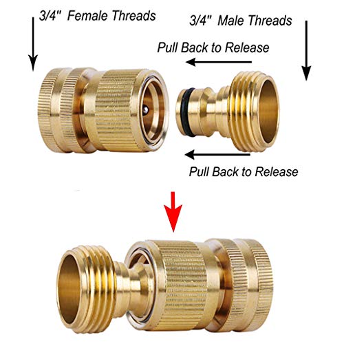 SHOWNEW Garden Hose Quick Connectors, Solid Brass 3/4 inch GHT Thread