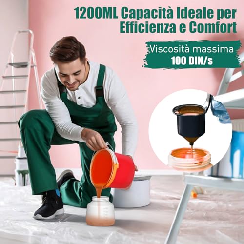 HYCHIKA 600W Paint Gun, HVLP Paint Spray Gun with 1200ml Container, 4 Nozzles, 3 Modes, Ideal for Painting Furniture, Fence, Wall